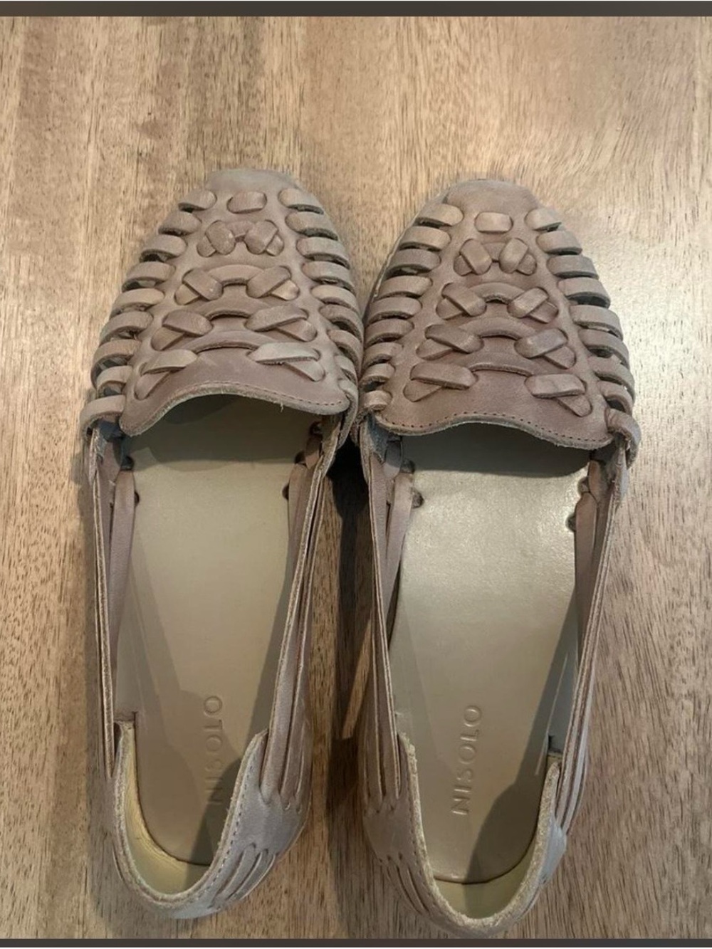 Nisolo Taupe Woven Leather Slip-On Flats